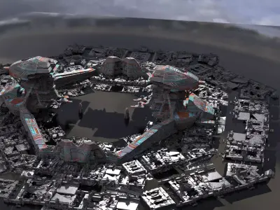 Moon base pad base with extras 3D model