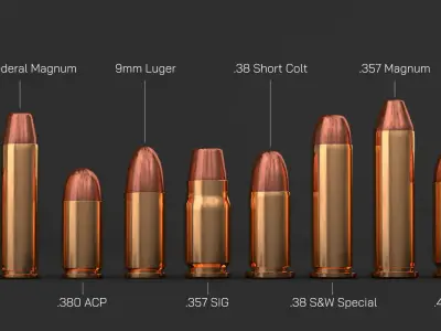19 pistol-revolver rounds 3D model