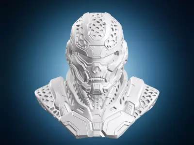 Futuristic Robotic Skull Face Bust 3D print model