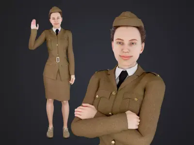 World War II female soldiers Low-poly 3D model