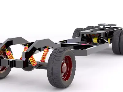 Simple Truck chassis Frame with Springs and wheels Heavy Duty Low-poly 3D model