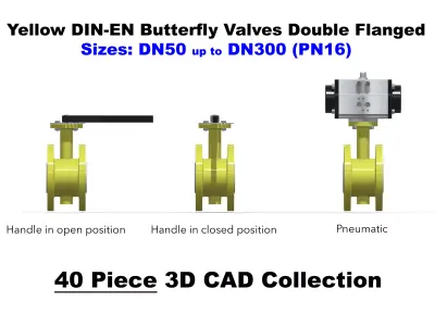 DIN-EN Butterfly Valves - Double Flanged - Yellow 3D model