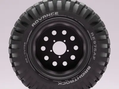 Offroad Truck Tire and Rim Low-poly 3D model version 2 Low-poly 3D model