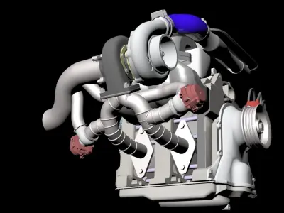 Rotary 13B T Turbo Setup 3D model