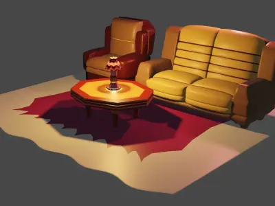 Couch single and double with table and lamp updated  Free 3D model