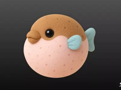 Cartoon Plush Pufferfish Low-poly 3D model
