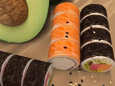 Sushi with avocado 3D model