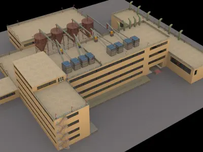 Factory building Low-poly 3D model