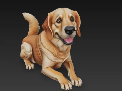 Golden Retriever Dog Realistic 3D Model - Low Poly Realistic Low-poly 3D model