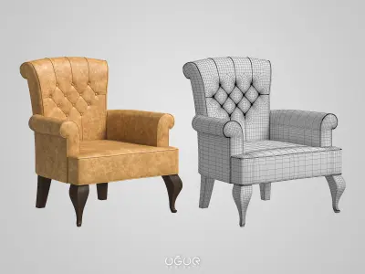 Armchair Set leather sofa with pillows Free 3D model