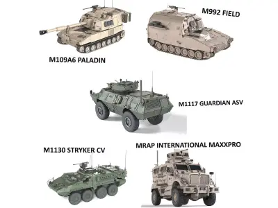 5 Military Vehicles Collection v10 Low-poly 3D model