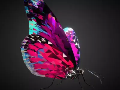 Batterfly Pink Low Polygon Art Insect Low-poly 3D model