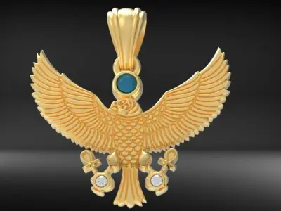 Falcon of Tutankhamun holding the Ankh Cross Pendant Necklace 3D print model