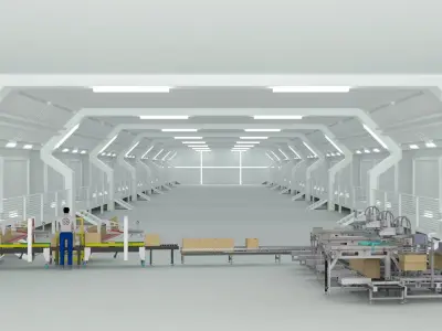 Food unpacking and packing machine conveyor 3D model