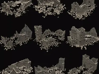 RUINED RUIN MEDIEVAL CHURCH TEMPLE GOTHIC CASTLE COLLECTION Low-poly 3D model