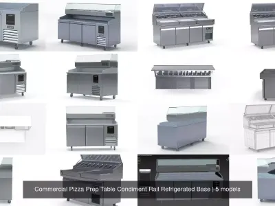Commercial Pizza Prep Table Condiment Rail Refrigerated Base 3D Model Collection