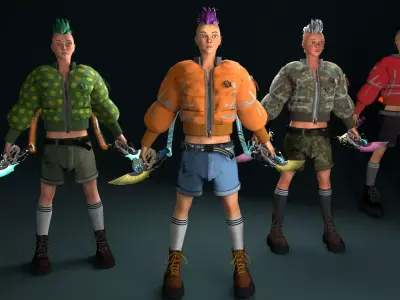 Cyber woman mercenary Low-poly 3D model