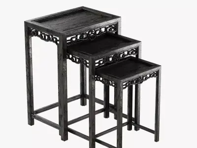 Chinese Black Lacquered Nest of Three Side Tables 3D model