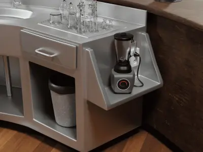 Professional Curved Cocktail Bar Station and Underbar Set 3D model