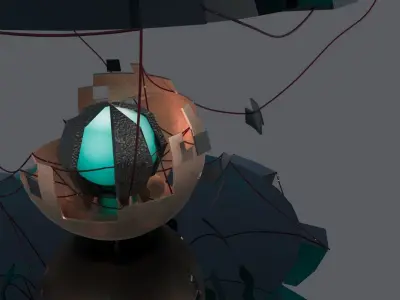 Space island with core and wires 3D model