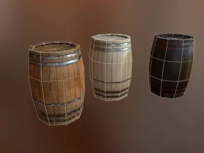 PBR Barrels set of wooden Free low-poly 3D model