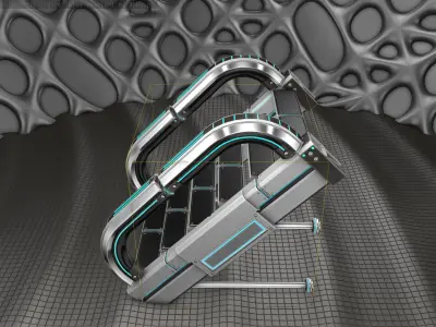 Sci-Fi Stairs - 9 - Silver Blue Neon Light Version Low-poly 3D model