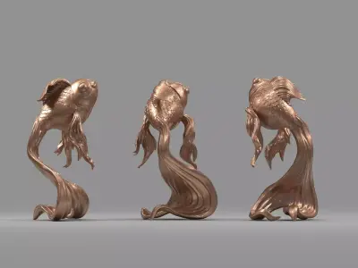 Goldfish three bronze fish statues Free 3D print model