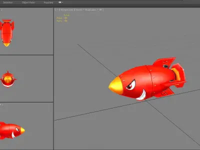 Cartoon red rocket character Low-poly 3D model