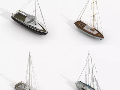 Sailboats and Yacht Collection Pack - 4 Lowpoly 3D Models Low-poly 3D model