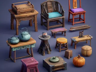 Stylized Furniture Set 2 3D model