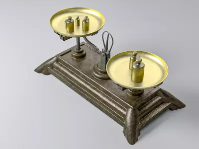 Vintage Weighing Scale with Weights 3D model