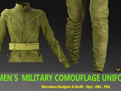 WOMEN MILITARY COMOUFLAGE UNIFORM - zprj- fbx- obj- png 3D model