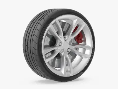 Luxury Car Wheel with Red Brake Caliper 3D model