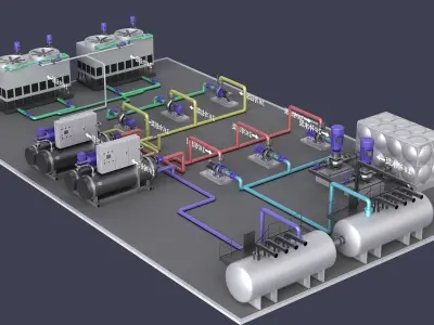 Filter cooling tower boiler platform factory industrial 3D model