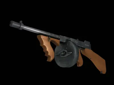 Tommy Gun Submachinegun Low-poly 3D model