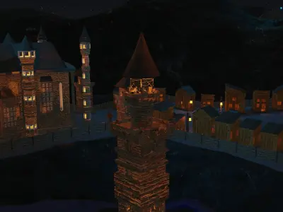 old castle  blender  castle and a few houses  Low-poly 3D model