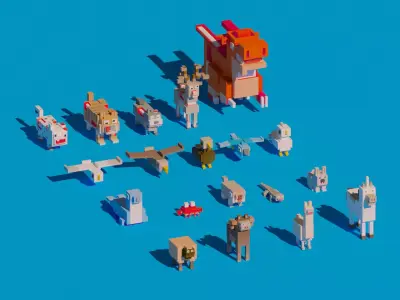 Low Poly Amimals Pack - Cartoon Crossy Road Low-poly 3D model