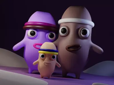 little fish  family Low-poly 3D model