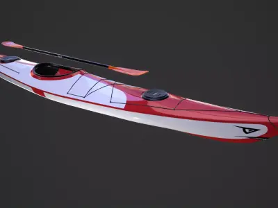 Kayak and Paddle Low-poly 3D model