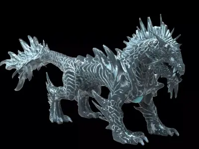 Ice dragon creature Deep dark blue 29k poly game ready Low-poly 3D model