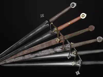 Claymore medieval sword with multiple texture variations Low-poly 3D model