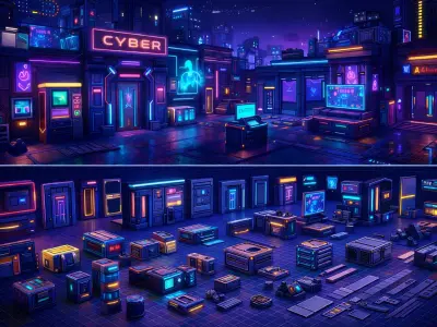 tylized Cyberpunk Modular Environment Pack Game Ready 3D print model