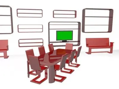 Minimal Design Furniture Set and Led TV Free 3D model