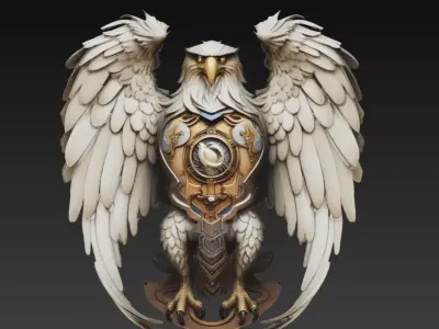 Fantasy Eagle Emblem Winged Mechanical Crest Sculpture 3D print model