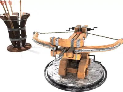 Low Poly Balista with Arrow Holder - 2K Textured 3D Model Low-poly 3D model
