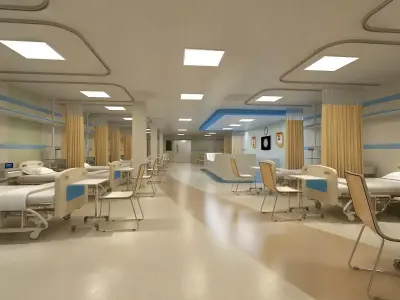 Hospital Wardroom with Monitoring Units and Nurses Station 3D model