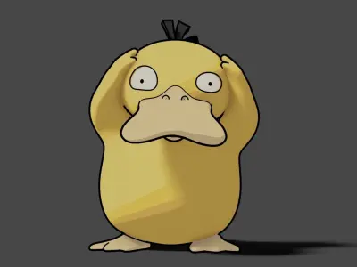 Psyduck blender 2D rrendering Low-poly 3D model