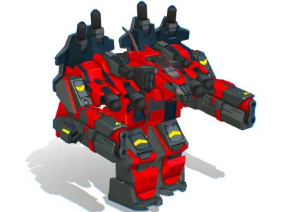 Animated Heavy Combat Robot Cyborg Machine Gun Low-poly 3D model