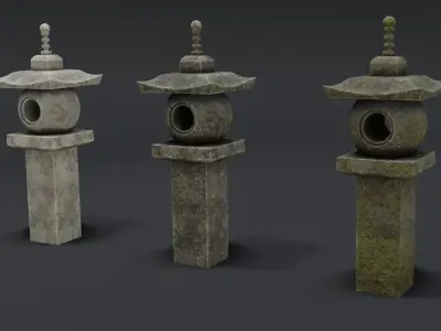 Japanese Stone Lantern 8 Low-poly 3D model