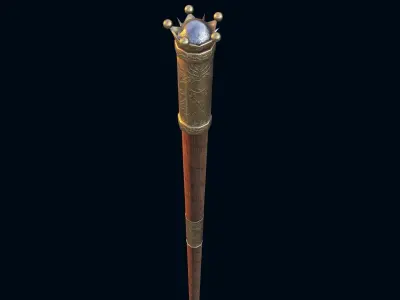 Royal cane with gold engraved parts Low-poly 3D model